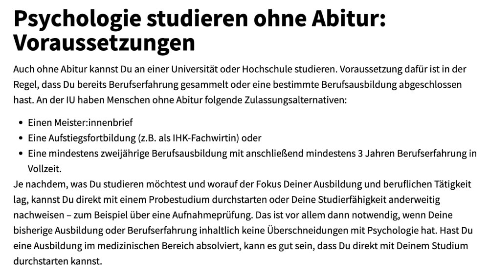 Fernstudium Psychologie ohne Abitur